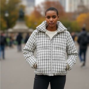 Jason Wu White and Black Grid Puffer Jacket women size medium windowpane